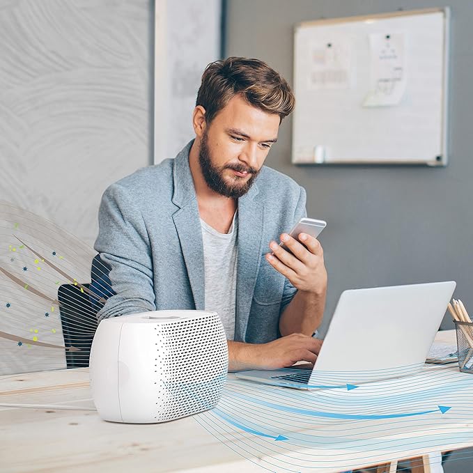 Pure Enrichment PureZone Breeze Tabletop 2-in-1 Air Purifier - True HEPA Filter Cleans Air, Helps Alleviate Allergies, Removes Pet Hair, & Smoke - Ideal for Home, Bedroom, & Office Desktop Surfaces