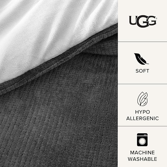 UGG Remina Comforter Set 5 Piece Bed in a Bag with Throw Blanket, Decorative Pillow, Shams, and Reversible Comforter Hypoallergenic Washable Luxury Plush Warm Fluffy Bedding Set, King, Charcoal Grey