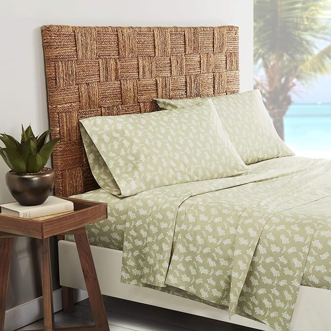 Tommy Bahama - Queen Sheets, Cotton Percale Bedding Set, Crisp & Cool, Stylish Bedding Set (Aloha Pineapple Green, Queen)