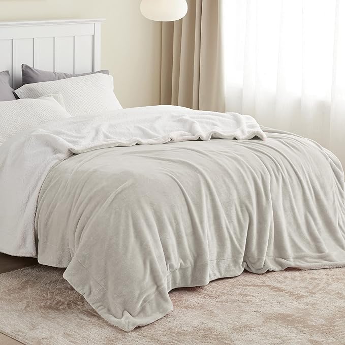 Bedsure Sherpa Fleece Blankets King Size for Bed - Thick and Warm, Soft Fuzzy Plush King Blanket for Winter, Linen, 108x90 Inches
