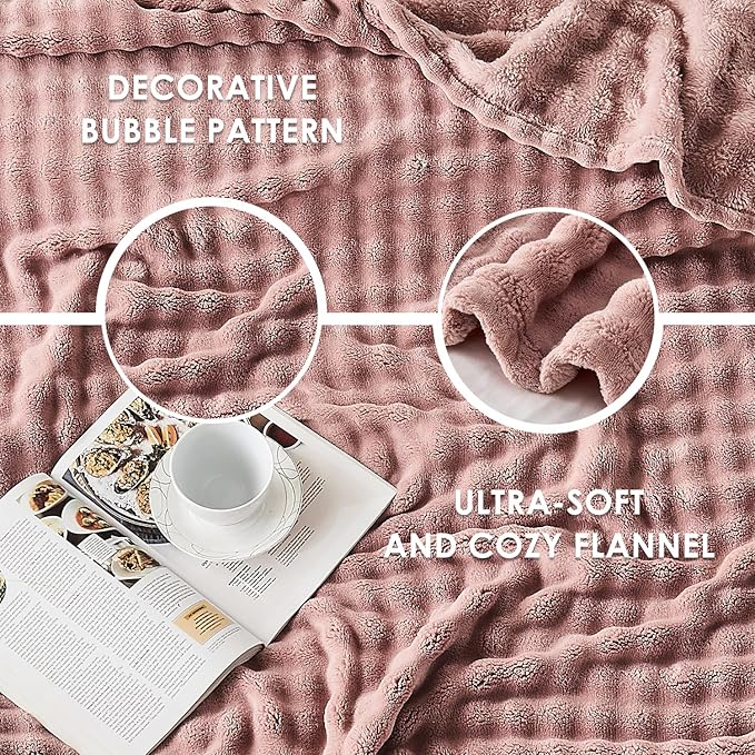 SOCHOW Dusty Pink Bubble Fleece Blanket for Couch, Super Soft Cozy Cute Throw Blanket for Women, Decorative Fuzzy Flannel Blanket, 60 x 80 Inches