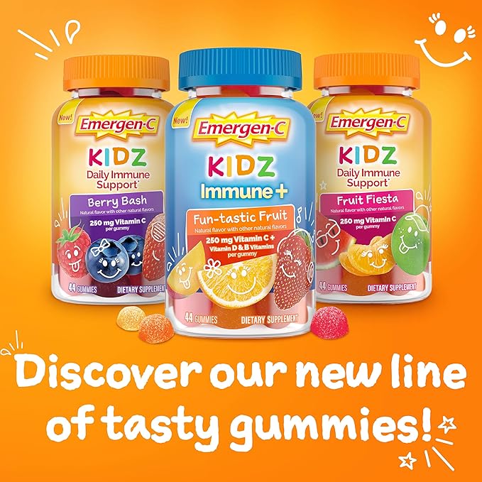 Emergen-C Kidz Daily Immune Support Dietary Supplements, Flavored Gummies with Vitamin C and B Vitamins for Immune Support, Berry Bash - 44 Count (Pack of 5)