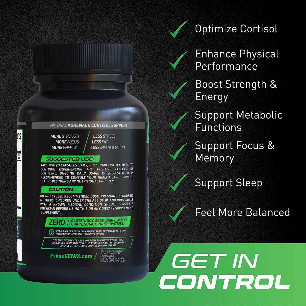 PrimeGENIX CortiSync Reduce Cortisol, Increase Energy, and Improve Focus with Sensoril Ashwagandha - 60 Capsules
