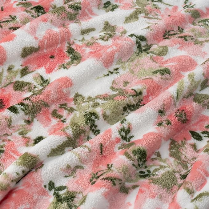 Berkshire Blanket-Classic Heavyweight Soft Printed VelvetLoft® Plush Blanket, Full/Queen Size Soft Fuzzy Warm Blanket for Couch Sofa Bed, Abstraction Pink Green, 90in x 90in