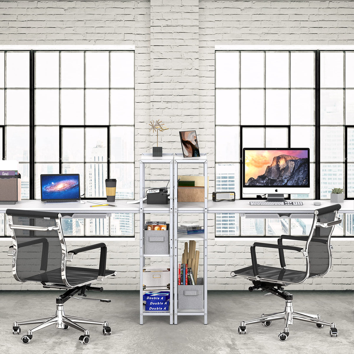 SHW 46-Inch Home Office Mission Computer Desk with Side Shelf and Drawer, White