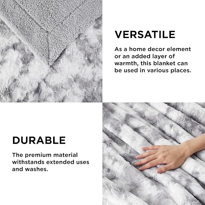 Bedsure Sherpa Blanket - Soft, Fuzzy & Fluffy Faux Fur - Warm, Cozy Throw Blanket for Couch, Sofa and Bed, Tie Dye Design, Light Grey, 50x60 Inches