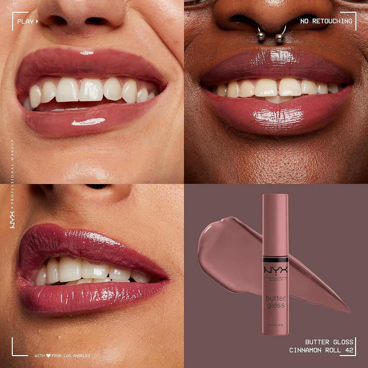 NYX PROFESSIONAL MAKEUP Butter Gloss, Non-Sticky Lip Gloss - Cinnamon Roll (Dusty Nude Mauve)
