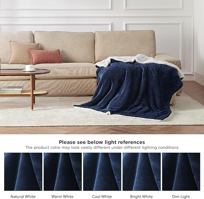 Bedsure Sherpa Fleece Throw Blanket for Couch - Thick and Warm, Soft Fuzzy Plush Throw Blanket for Winter, Navy, 50x60 Inches