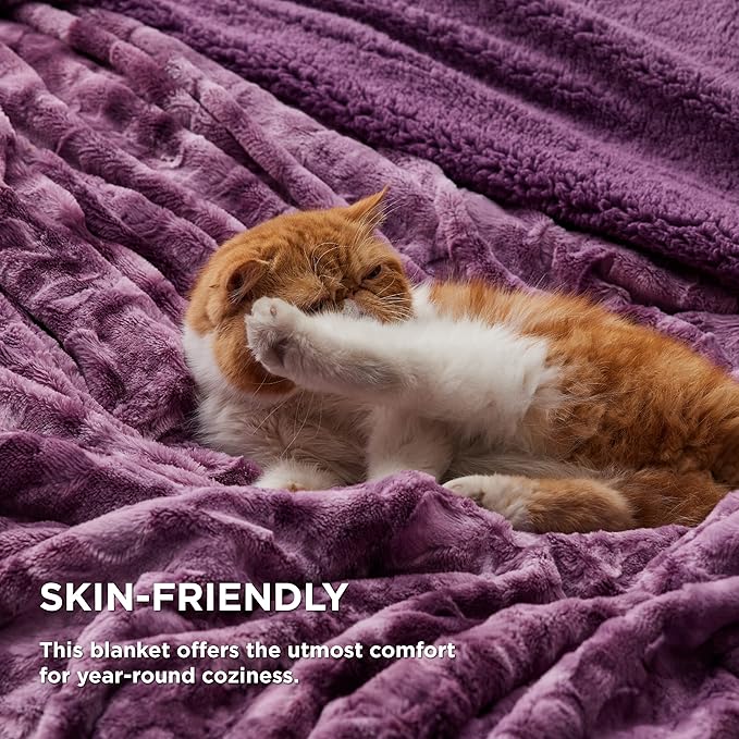 Bedsure Sherpa Blanket Queen Size - Soft, Fuzzy & Fluffy Faux Fur - Warm, Cozy Blanket for Couch, Sofa and Bed, Tie Dye Design, Purple, 90x90 Inches