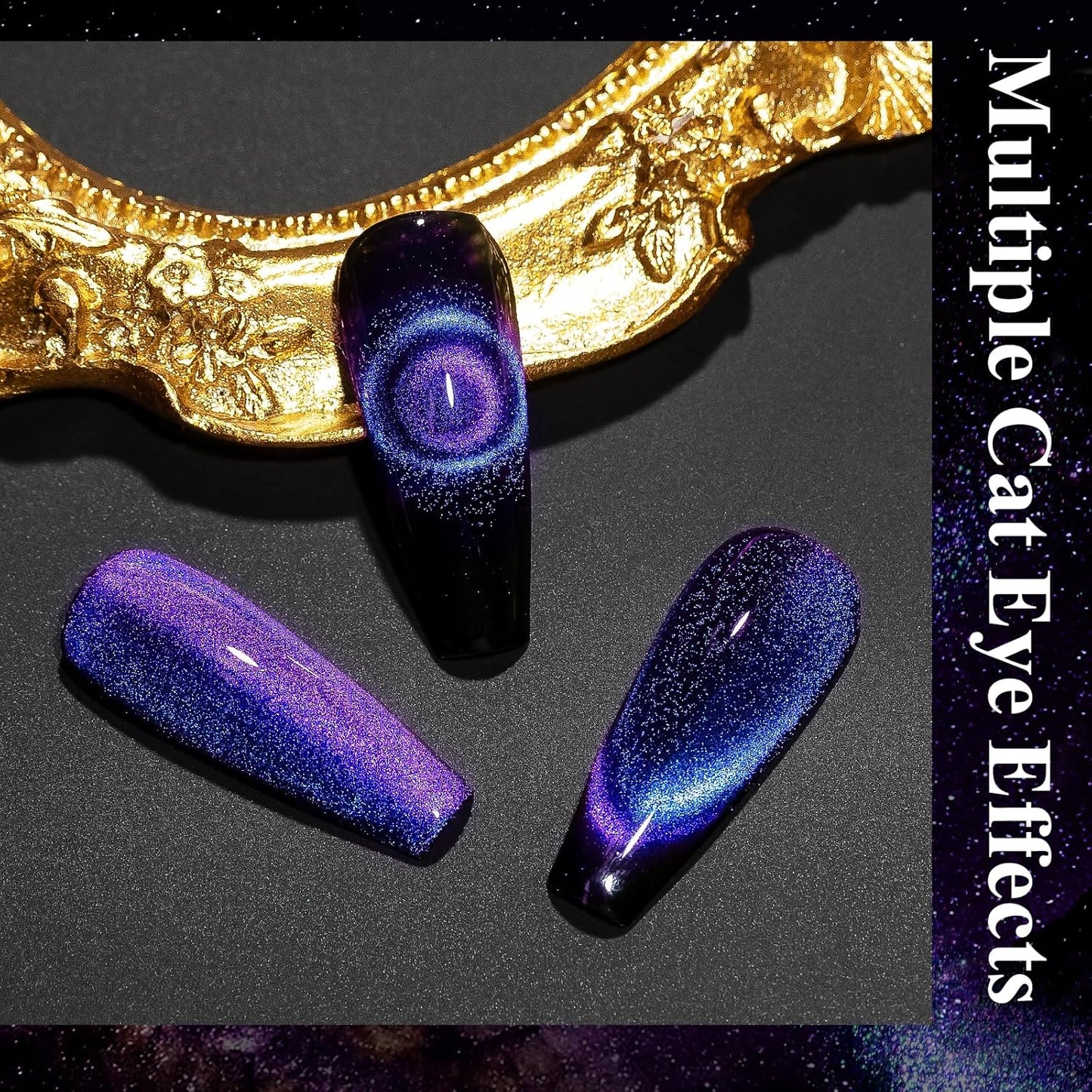 MIZHSE 9D Cat Eye Gel Nail Polish, Dual Colors Purple & Pink Magnetic Gel Polish with Magnet Stick, Magic Chameleon Galaxy Effect Holographic Glitter Silky Cat Eye Nail Polish Soak Off Nail Art Salon