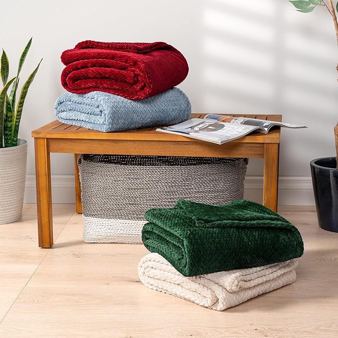 PAVILIA Soft Fleece Forest Green Throw Blanket for Couch, Lightweight Plush Warm Blankets for Bed, Fuzzy Cozy Flannel Blanket Throw for Sofa, Travel, Jacquard Pattern, Emerald Green, Twin, 60x80 inch