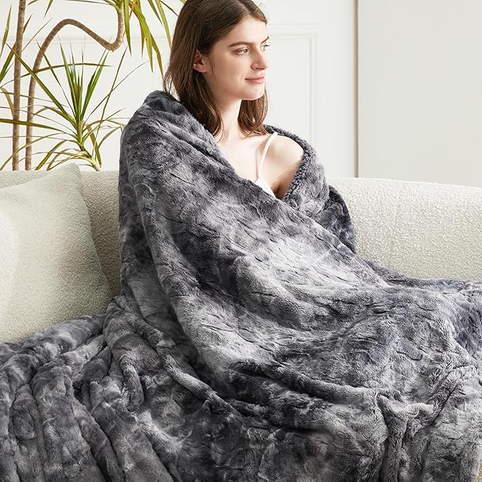 Bedsure Sherpa Blanket Twin Size - Soft, Fuzzy & Fluffy Faux Fur - Warm, Cozy Blanket for Couch, Sofa and Bed, Tie Dye Design, Grey, 60x80 Inches