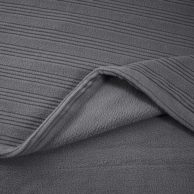 Serta Travis Fleece Ultra Soft Tri-Rib Textured Electric Blanket, Cozy and Snuggly Cover Fast Heating for Cold Weather, Auto Shut Off, Multi Heat Setting Controller, Queen, Charcoal