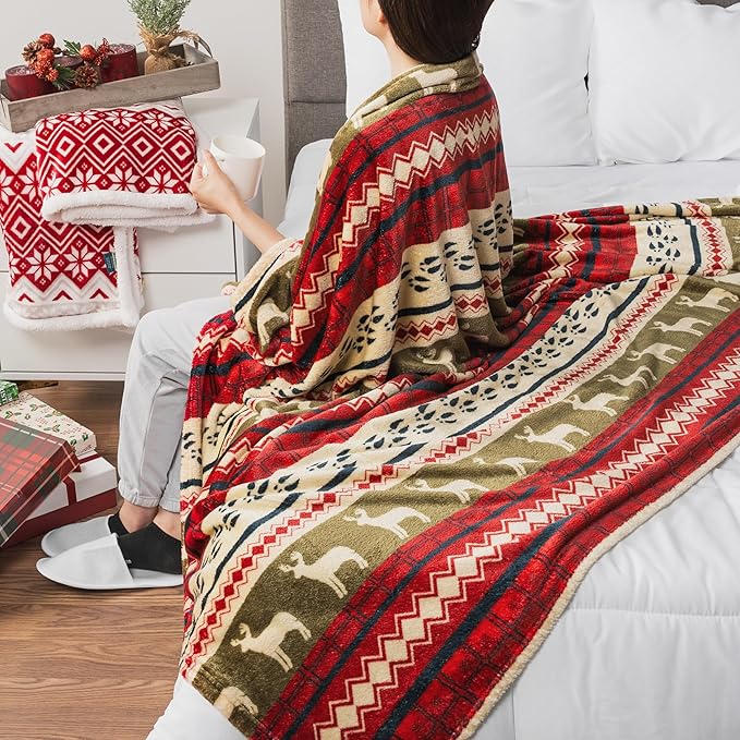 Pavilia Soft, Plush, Warm Winter Cabin Throw - Twin 60x80, Red Christmas Holiday Fleece Blanket