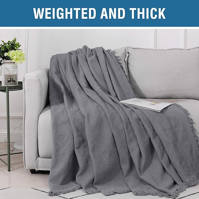 H.VERSAILTEX Cotton Sofa Covers Couch Cover Sofa Slipcover for Most Shape Sofas, Feature Thick Woven Jacquard Seamless with Tassels, Multi-Use Decorative for Couch (XX-Large: 91" x 134", Grey)