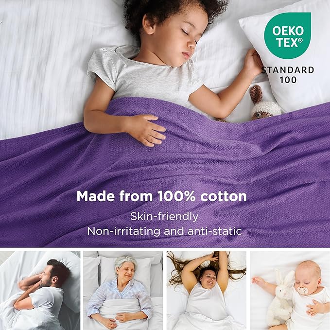 Bedsure 100% Cotton Blanket Twin XL Size for Bed - Breathable and Lightweight, Soft Cozy Textured Herringbone Woven Blanket for Summer Spring, Purple, 66x90 inches