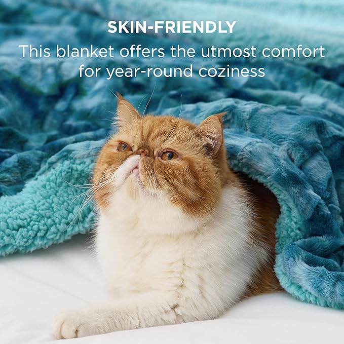 Bedsure Sherpa Blanket Queen Size - Soft, Fuzzy & Fluffy Faux Fur - Warm, Cozy Blanket for Couch, Sofa and Bed, Tie Dye Design, Teal, 90x90 Inches