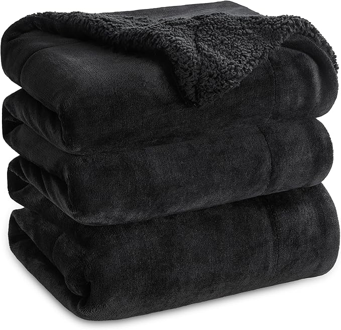 Bedsure Sherpa Fleece Blankets King Size for Bed - Thick and Warm, Soft Fuzzy Plush King Blanket for Winter, Black, 108x90 Inches