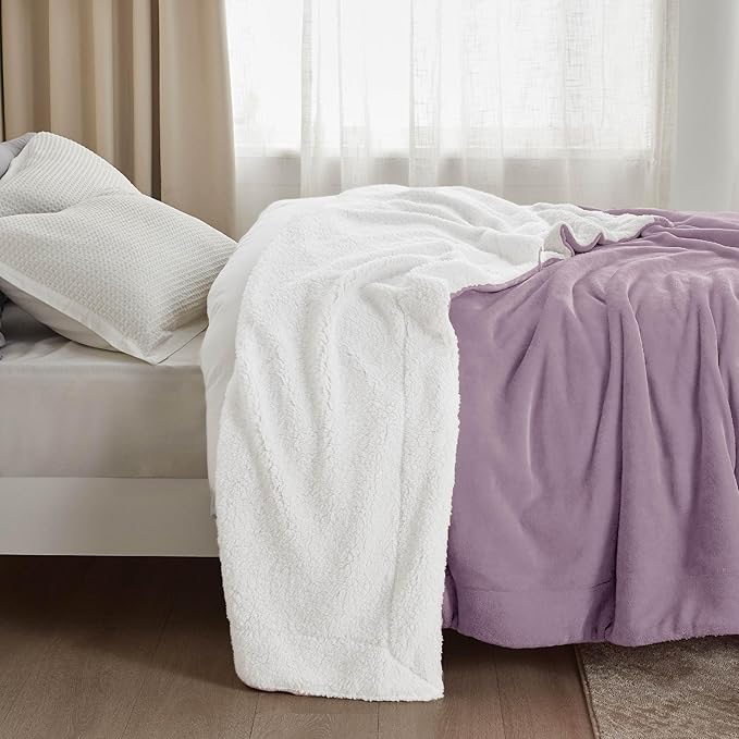 Bedsure Sherpa Fleece Throw Blanket for Couch - Thick and Warm, Soft Fuzzy Plush Throw Blanket for Winter, Sea Fog Purple, 50x60 Inches
