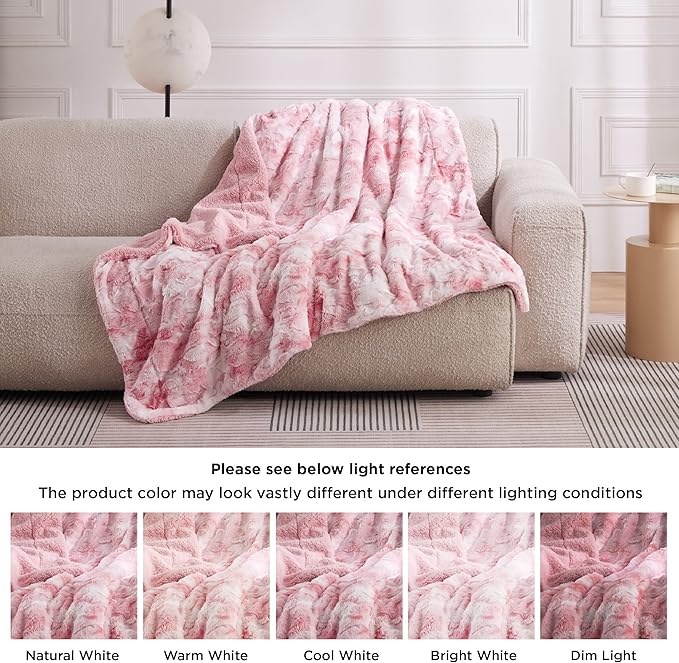Bedsure Sherpa Blanket - Soft, Fuzzy & Fluffy Faux Fur - Warm, Cozy Throw Blanket for Couch, Sofa and Bed, Tie Dye Design, Pink, 50x60 Inches