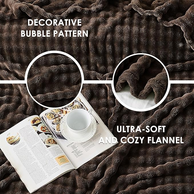 SOCHOW Brown Bubble Fleece Blanket for Couch, Super Soft Cozy Cute Throw Blanket for Women, Decorative Fuzzy Flannel Blanket, 50 x 60 Inches