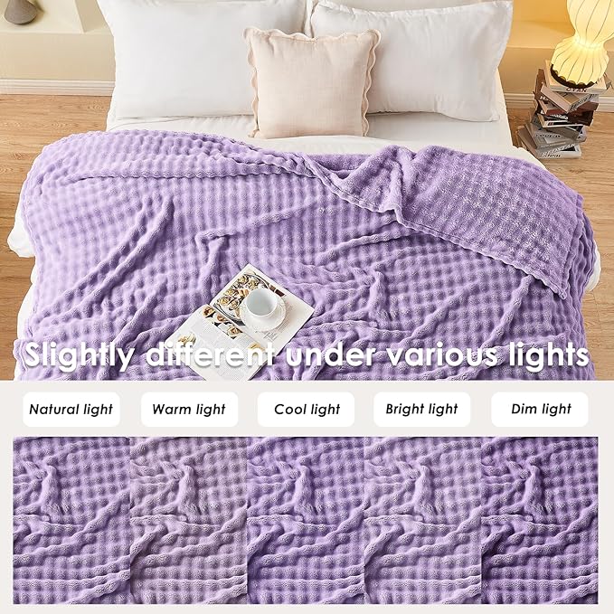 SOCHOW Dusty Purple Bubble Fleece Blanket for Couch, Super Soft Cozy Cute Throw Blanket for Women, Decorative Fuzzy Flannel Blanket, 60 x 80 Inches