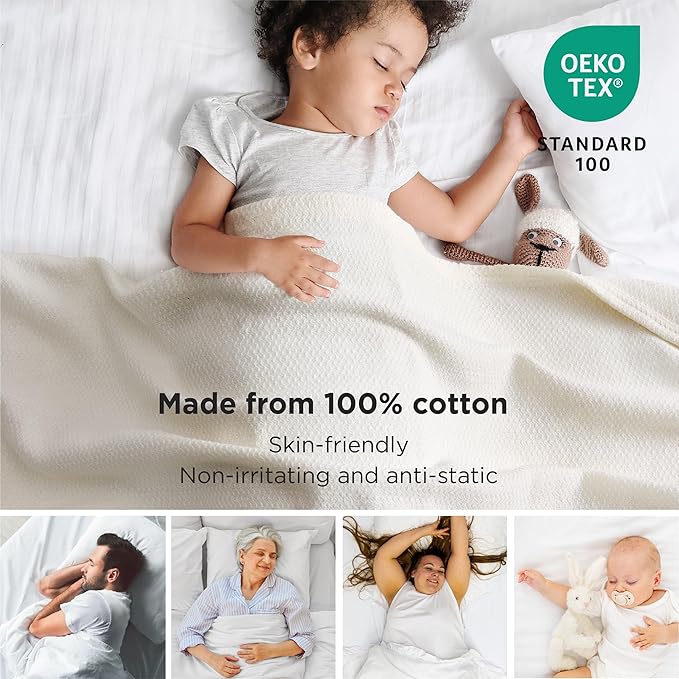 Bedsure 100% Cotton Blanket King Size for Bed - Breathable and Lightweight, Soft Cozy Textured Herringbone Woven Blanket for Summer Spring, Ivory, 108x90 inches