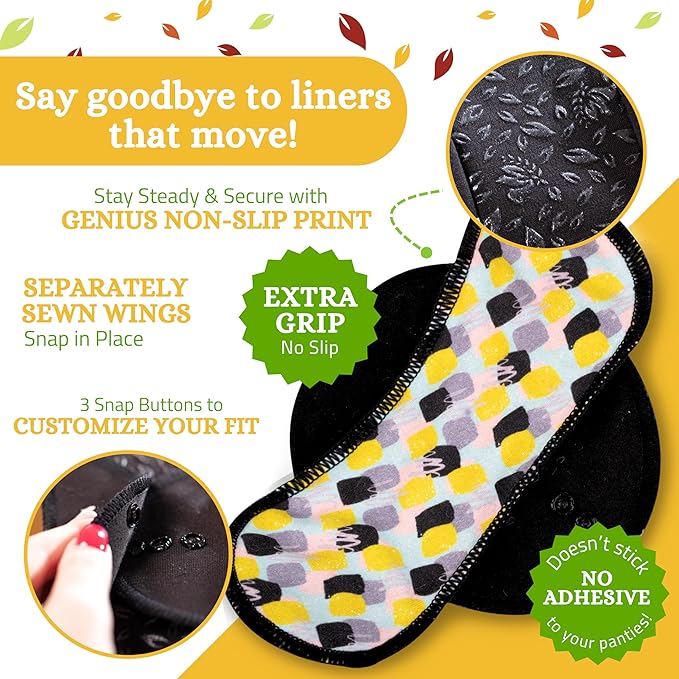 Non-Slip Organic Reusable Panty Liners for Women & Teens (Small, 7-Pack); High-Temp Washable Cotton Cloth Liners; Stay Fresh & Dry, for Daily Vaginal Discharge Only; 100% Breathable (no PUL/TPU)