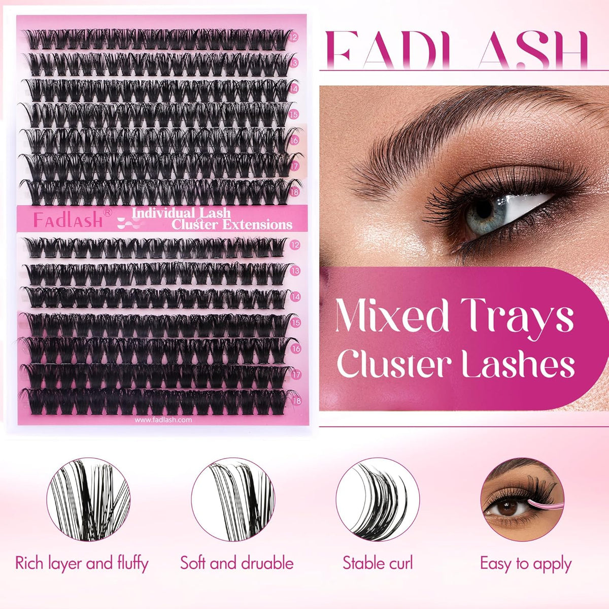 FADLASH Cluster Lashes D Curl Wispy Individual Lashes DIY Eyelash Extension Natural Look Reusable Fluffy Cluster Eyelash Extensions Self Application at Home (60D+80D-0.07D-12-18MIX)