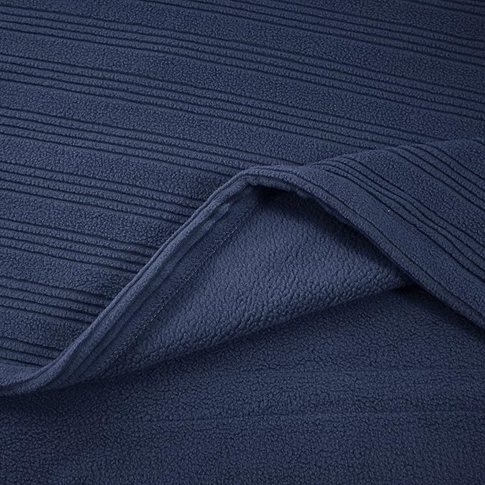 Serta Travis Fleece Ultra Soft Tri-Rib Textured Electric Blanket, Cozy and Snuggly Cover Fast Heating for Cold Weather, Auto Shut Off, Multi Heat Setting Controller, Full, Indigo