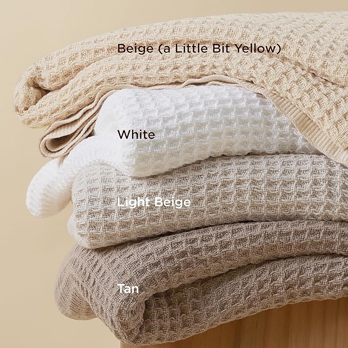 Bedsure 100% Cotton Blanket King Size for Bed - Breathable and Soft, Waffle Weave Blanket for Summer Spring, Beige, 104x90 inches