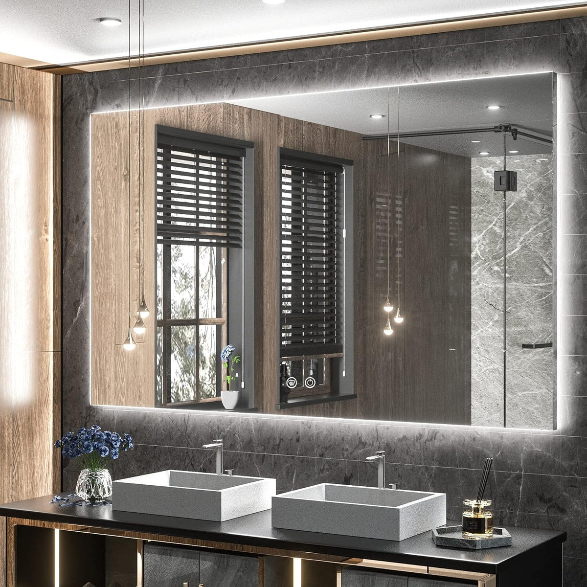 TETOTE 48 x 30 LED Backlit Bathroom Mirror with Light,3Color White/Warm/Natural,Anti-Fog Lighted Mirror,Dimmable,Vanity Mirror,Wall Mounted