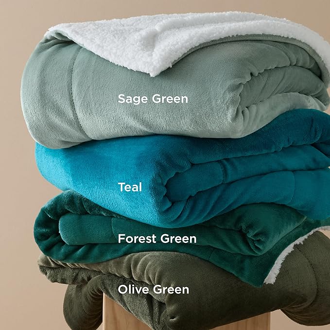 Bedsure Sherpa Fleece Blankets Queen Size for Bed - Thick and Warm, Soft Fuzzy Plush Queen Blanket for Winter, Teal, 90x90 Inches