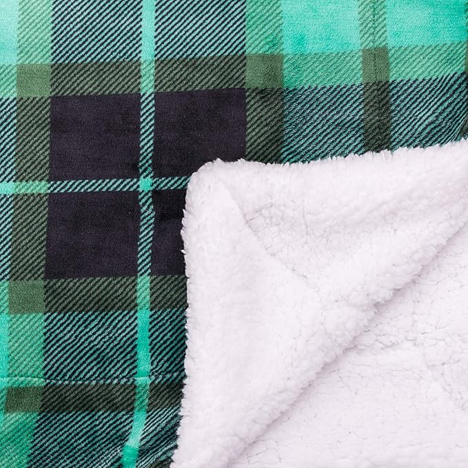 SOCHOW Sherpa Plaid Fleece Throw Blanket, Double-Sided Super Soft Luxurious Bedding Blanket 60 x 80 inches, Green
