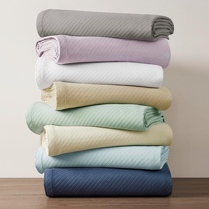 Madison Park Liquid Cotton Luxury Blanket Premium Soft Cozy 100% Ring Spun Cotton For Bed , Couch or Sofa, Full/Queen, Sea Foam