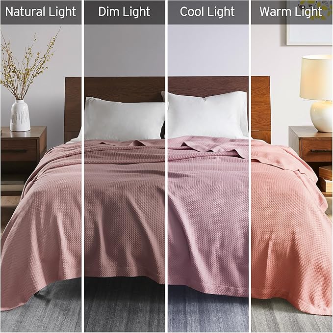 Madison Park Soft Certified 100% Egyptian Cotton Breathable Cozy Blanket, Premium Waffle Knit Classic Design, Luxury All Season Lightweight Cover for Bed, Couch and Sofa, Rose King(108"x90")