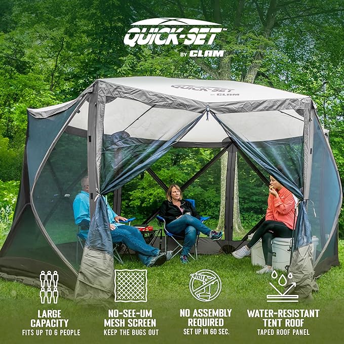 CLAM Pop Up Screen Tent, Outdoor Camping Gazebo Canopy, Escape, 11.5', Gray