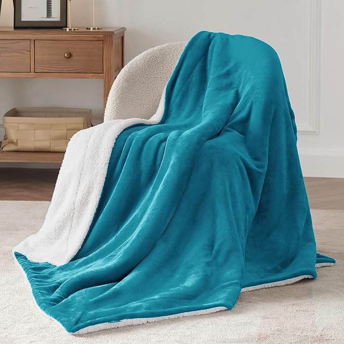 Bedsure Sherpa Fleece Throw Blanket for Couch - Thick and Warm, Soft Fuzzy Plush Throw Blanket for Winter, Teal, 50x60 Inches