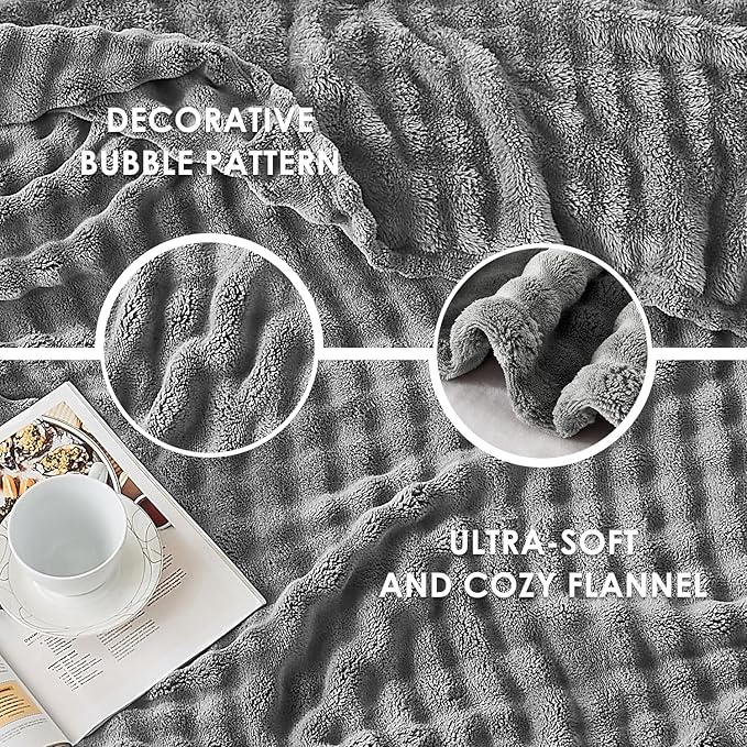 SOCHOW Grey Bubble Fleece Blanket for Couch, Super Soft Cozy Cute Throw Blanket for Women, Decorative Fuzzy Flannel Blanket, 60 x 80 Inches