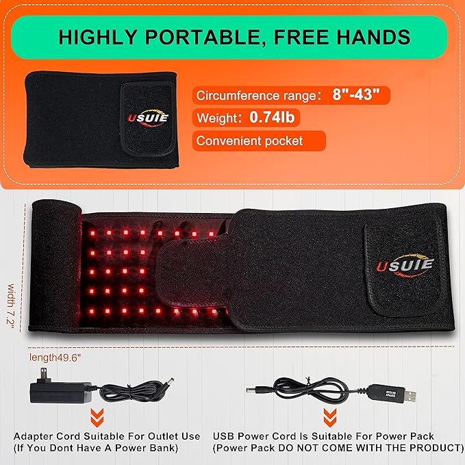 Red Light Therapy Belt, Infrared Light Therapy Wrap Red Light Therapy Device for Body with Timer for Back Shoulder Waist Muscle Pain Relief for Women Men