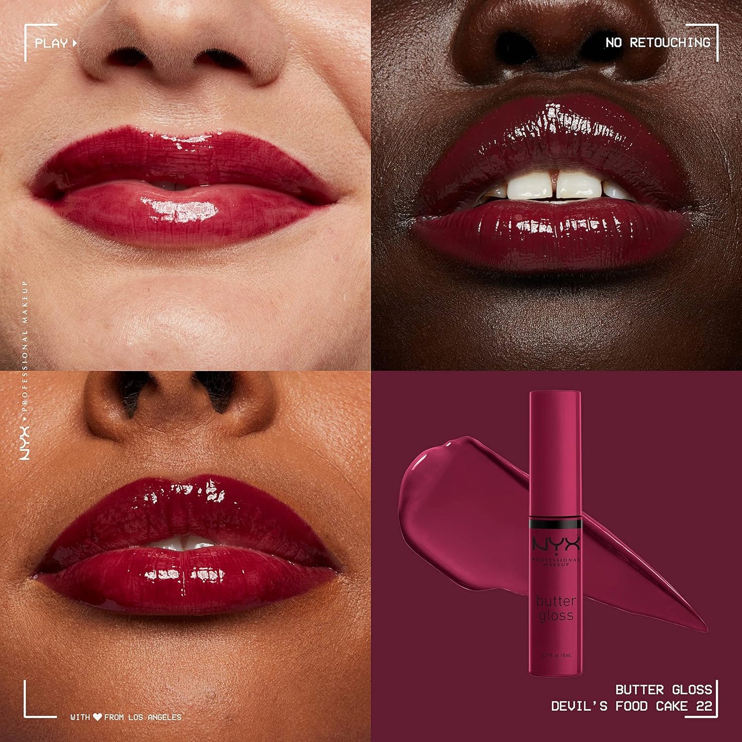 NYX PROFESSIONAL MAKEUP Butter Gloss, Non-Sticky Lip Gloss - Devil's Food Cake (Deep Plum)
