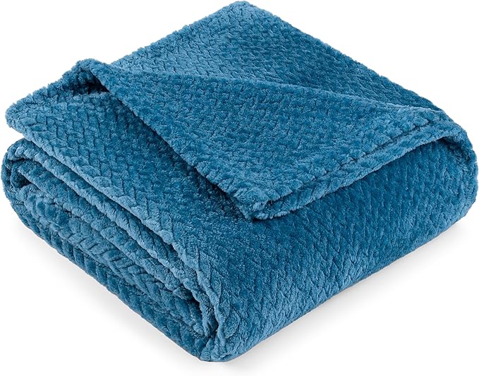 PAVILIA Soft Fleece Teal Blue Throw Blanket for Couch, Lightweight Plush Warm Blankets for Bed, Fuzzy Cozy Flannel Blanket Throw for Sofa, Travel, Jacquard Pattern, Teal Blue, Twin, 60x80 inch