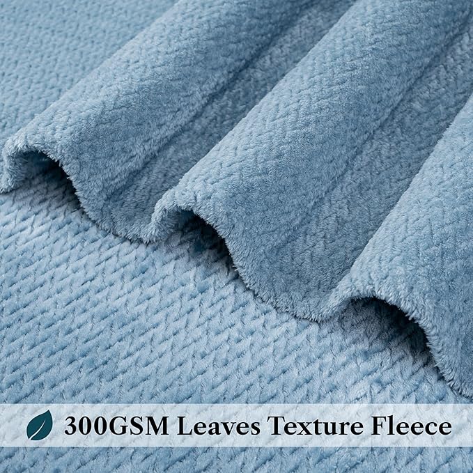 PAVILIA Soft Fleece Dusty Blue Throw Blanket for Couch, Lightweight Plush Warm Blankets for Bed, Fuzzy Cozy Flannel Blanket Throw for Sofa, Travel, Jacquard Pattern, Dusty Blue, Twin, 60x80 inch