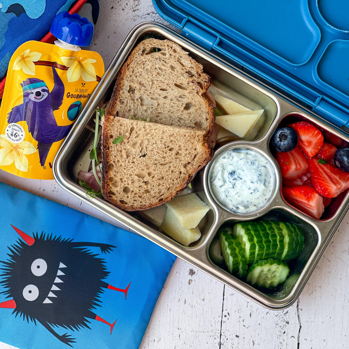 Yumbox Reusable Soft Gel Ice Packs for Lunch Boxes – Sweatproof Kids Lunchbox Ice Packs (Set of 2, 6.5″ × 7.5″)(Camo & Shark)