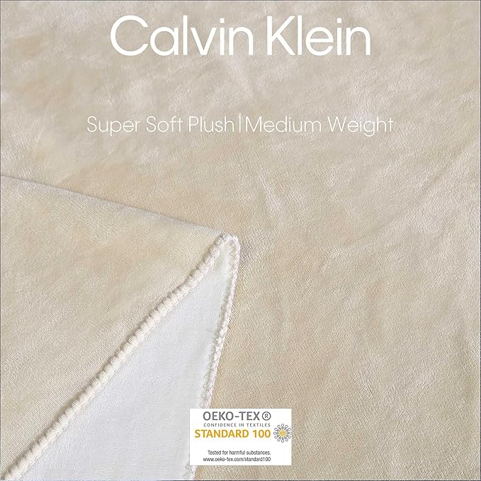 Calvin Klein - Twin Blanket, Super Soft Plush Bedding, Luxury Bed Blanket, Oeko-Tex Certified (Modern Reversible Solid Light Beige, Twin)