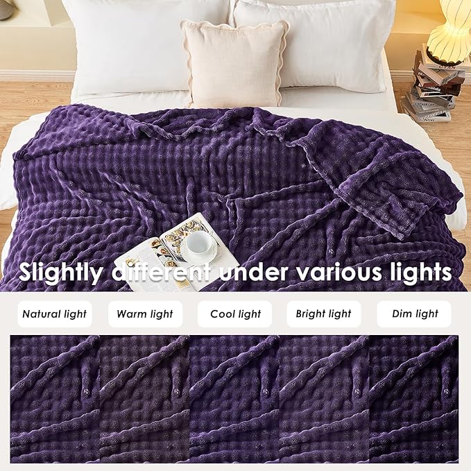 SOCHOW Aubergine Bubble Fleece Blanket for Couch, Super Soft Cozy Cute Throw Blanket for Women, Decorative Fuzzy Flannel Blanket, 50 x 60 Inches
