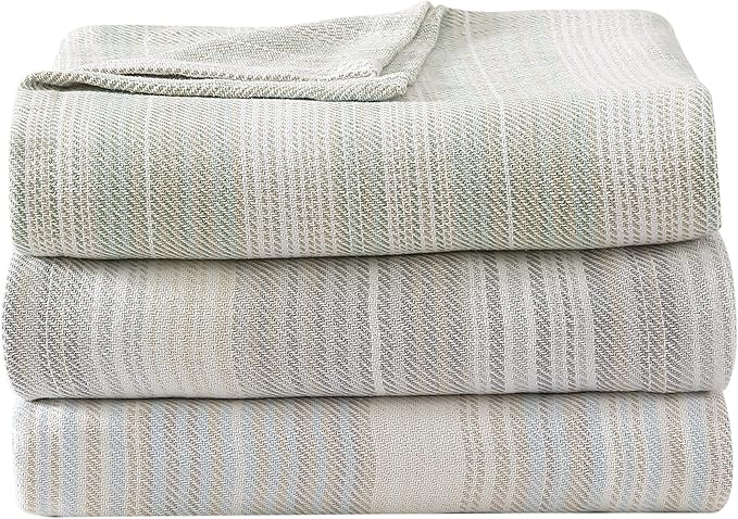 Tommy Bahama- King Blanket, Soft Cotton Bedding, Coastal Inspired Bedding Essentials (Sandy Shore Stripe Green, King)