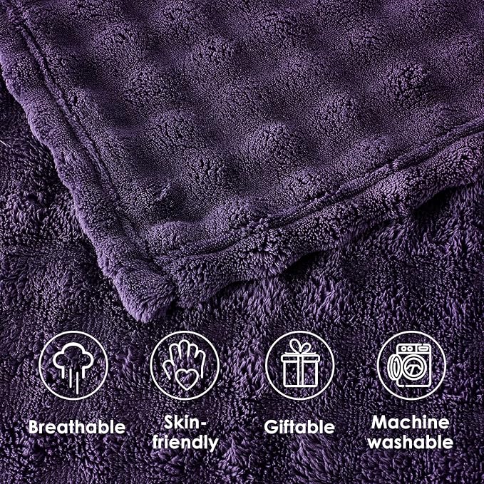 SOCHOW Aubergine Bubble Fleece Blanket for Couch, Super Soft Cozy Cute Throw Blanket for Women, Decorative Fuzzy Flannel Blanket, 50 x 60 Inches