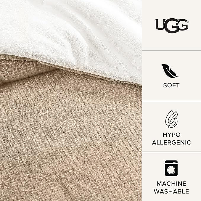 UGG Remina Comforter Set 5 Piece Bed in a Bag with Throw Blanket, Decorative Pillow, Shams, and Reversible Comforter Hypoallergenic Washable Luxury Plush Warm Fluffy Bedding Set, King, Brown Birch