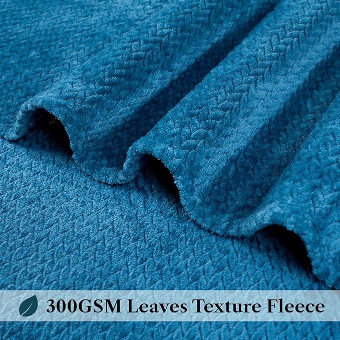 PAVILIA Soft Fleece Teal Blue Throw Blanket for Couch, Lightweight Plush Warm Blankets for Bed, Fuzzy Cozy Flannel Blanket Throw for Sofa, Travel, Jacquard Pattern, Teal Blue, 50x60 inch